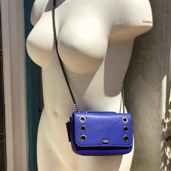 INC Blue& Black leather cross body. Smoky black rolled chain & details.NWT - Picture 11 of 11